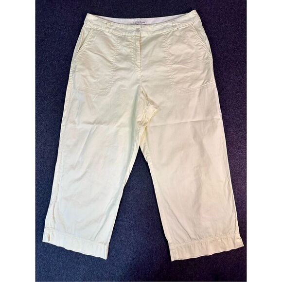 Tommy Bahama Wide Leg Cropped Pants Womens 14 Yellow Stretch Classic Cottagecore - Picture 1 of 11